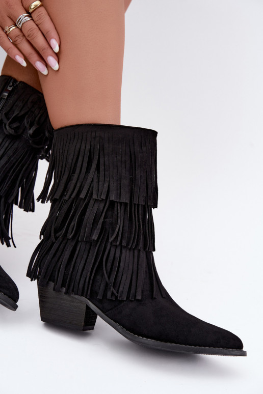Botines de estilo vaquero con flecos y tacones en negro Lunia