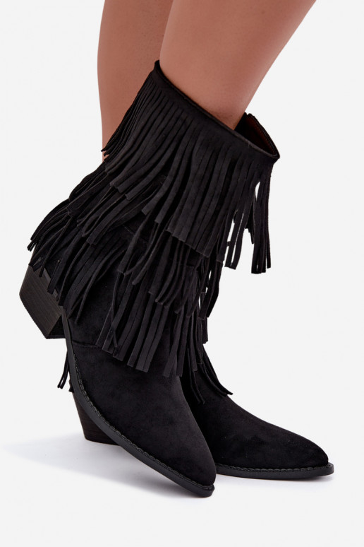 Botines de estilo vaquero con flecos y tacones en negro Lunia