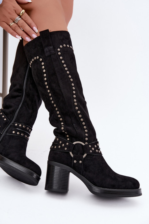 Botas altas y cálidas con tacones y decoración en negro Bellune