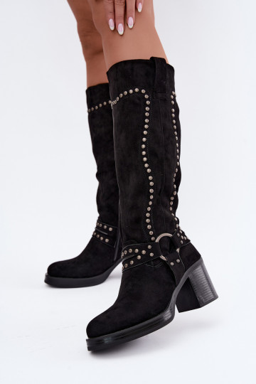 Botas altas y cálidas con tacones y decoración en negro Bellune 2