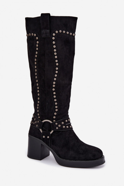 Botas altas y cálidas con tacones y decoración en negro Bellune