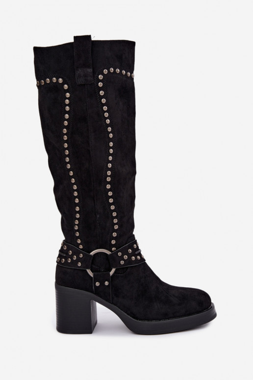Botas altas y cálidas con tacones y decoración en negro Bellune