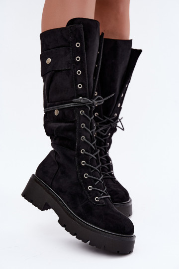 Botas altas y cálidas con plataforma y cordones en negro Cressida