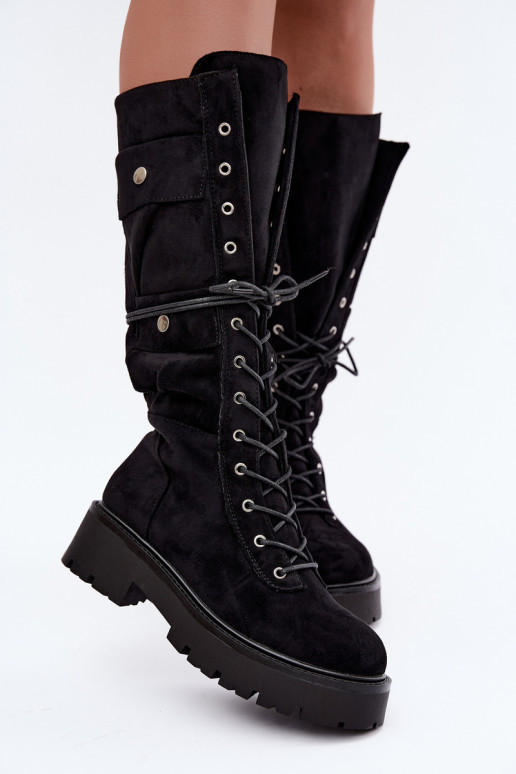 Botas altas y cálidas con plataforma y cordones en negro Cressida