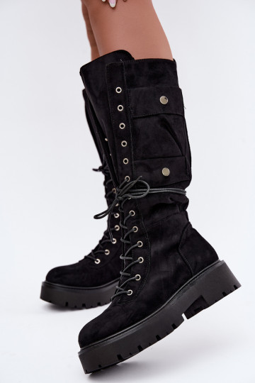 Botas altas y cálidas con plataforma y cordones en negro Cressida 2