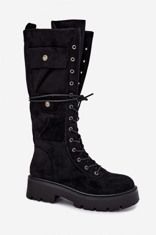 Botas altas y cálidas con plataforma y cordones en negro Cressida