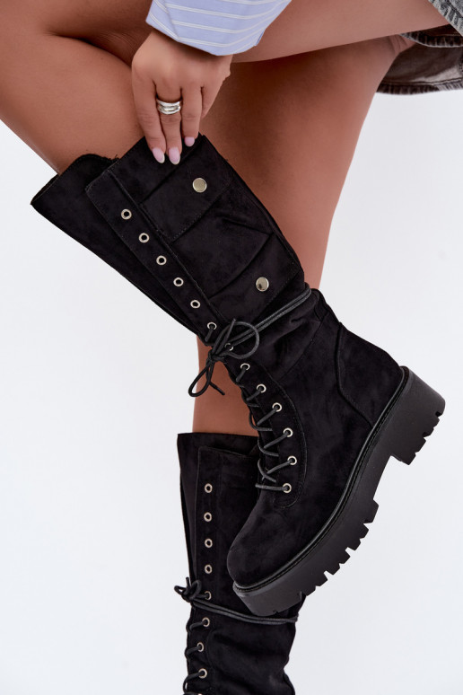 Botas altas y cálidas con plataforma y cordones en negro Cressida