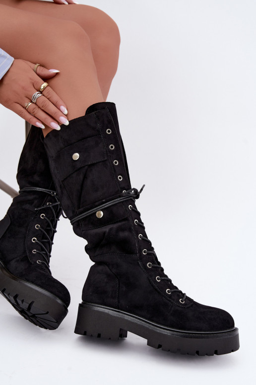 Botas altas y cálidas con plataforma y cordones en negro Cressida