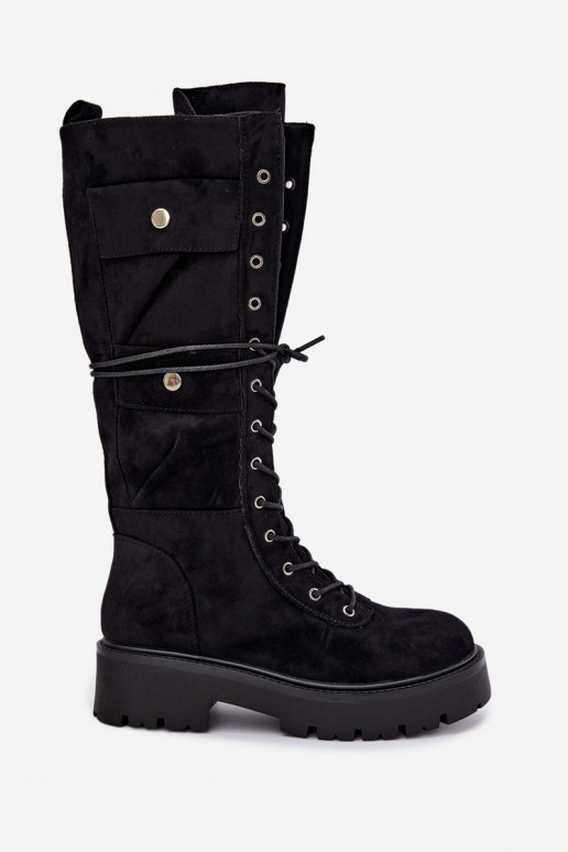 Botas altas y cálidas con plataforma y cordones en negro Cressida