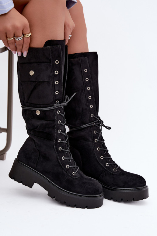 Botas altas y cálidas con plataforma y cordones en negro Cressida