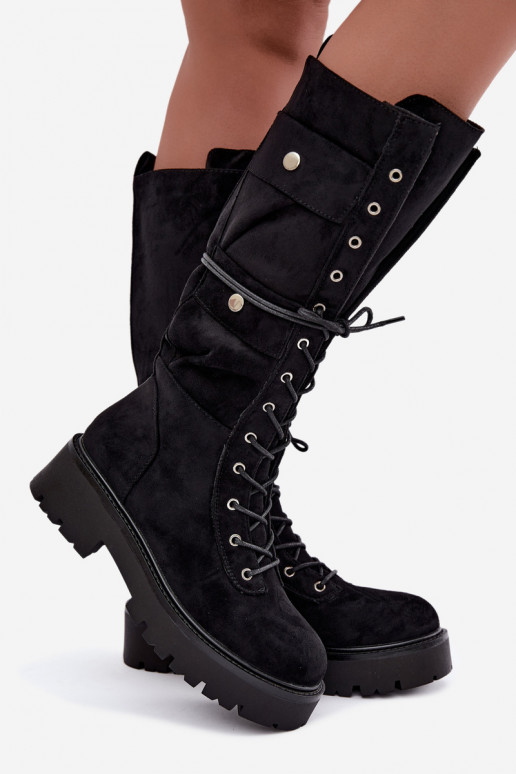 Botas altas y cálidas con plataforma y cordones en negro Cressida