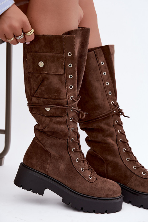 Botas altas y cálidas con plataforma y cordones en marrón Cressida