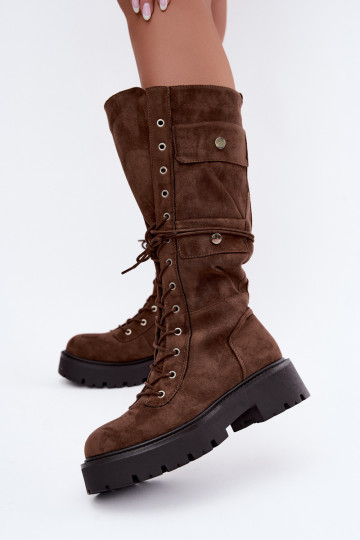 Botas altas y cálidas con plataforma y cordones en marrón Cressida 2