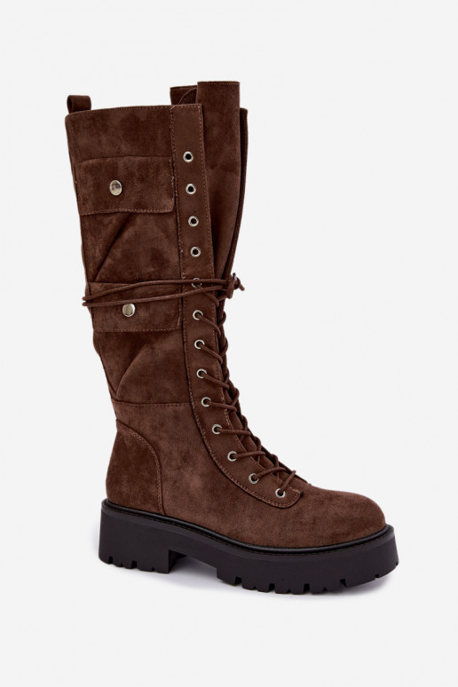 Botas altas y cálidas con plataforma y cordones en marrón Cressida