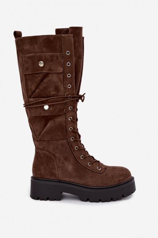 Botas altas y cálidas con plataforma y cordones en marrón Cressida
