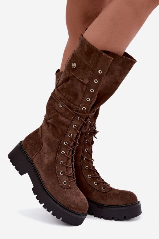 Botas altas y cálidas con plataforma y cordones en marrón Cressida