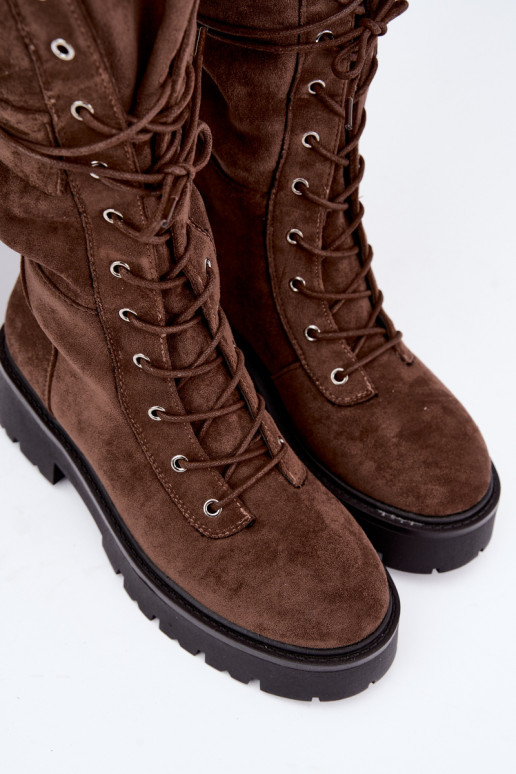 Botas altas y cálidas con plataforma y cordones en marrón Cressida