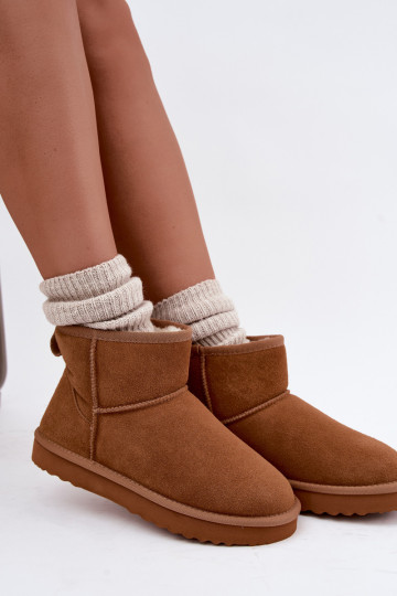 Botas de nieve cálidas de ante sintético con piel en el interior en color marrón Amandine
