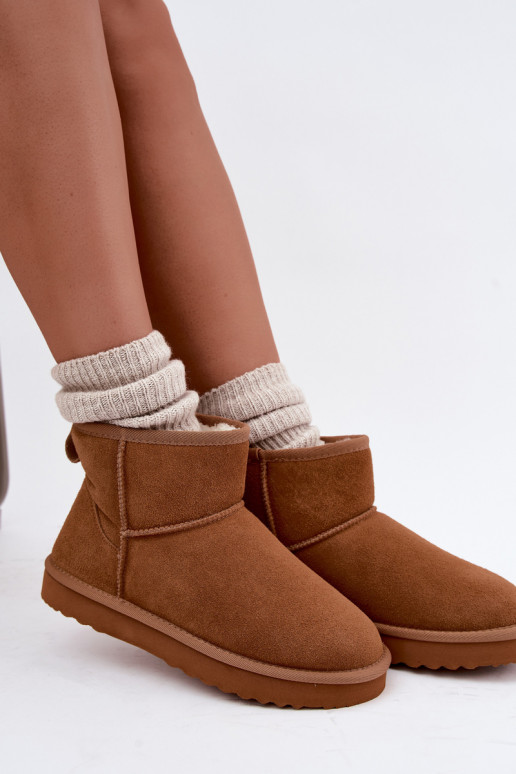 Botas de nieve cálidas de ante sintético con piel en el interior en color marrón Amandine