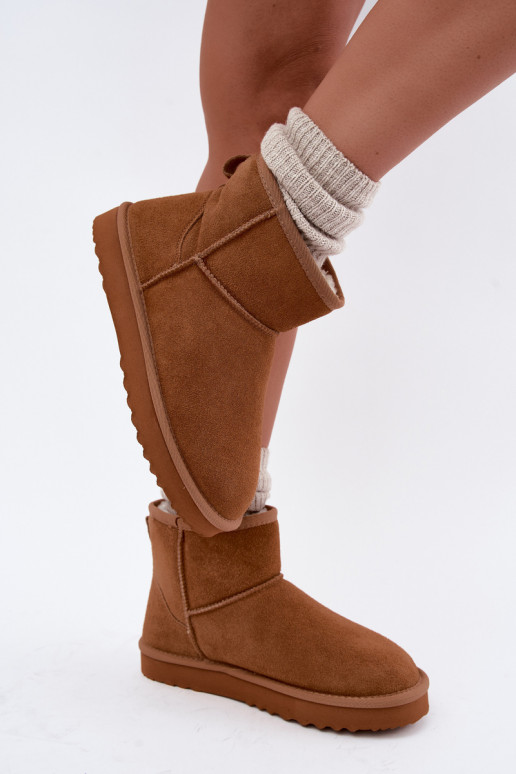 Botas de nieve cálidas de ante sintético con piel en el interior en color marrón Amandine
