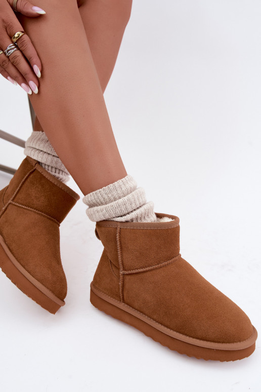 Botas de nieve cálidas de ante sintético con piel en el interior en color marrón Amandine