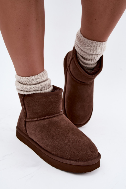 Botas de nieve cálidas de ante sintético con piel en el interior en color burdeos Amandine