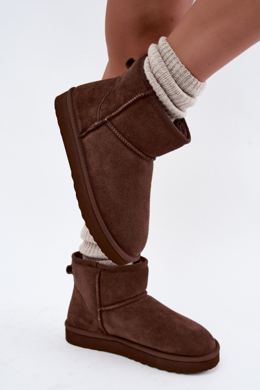 Botas de nieve cálidas de ante sintético con piel en el interior en color burdeos Amandine