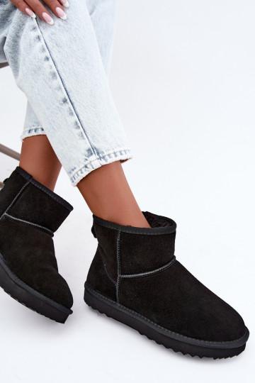 Piel de gamuza Botas de nieve calentamiento con pelo dentro de color negro Amandine