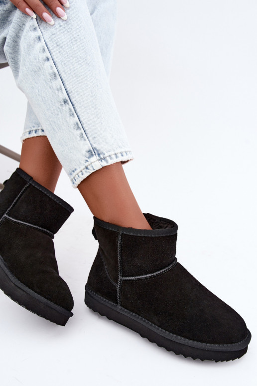 Piel de gamuza Botas de nieve calentamiento con pelo dentro de color negro Amandine