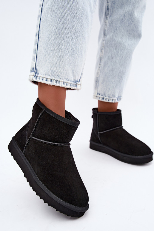 Piel de gamuza Botas de nieve calentamiento con pelo dentro de color negro Amandine