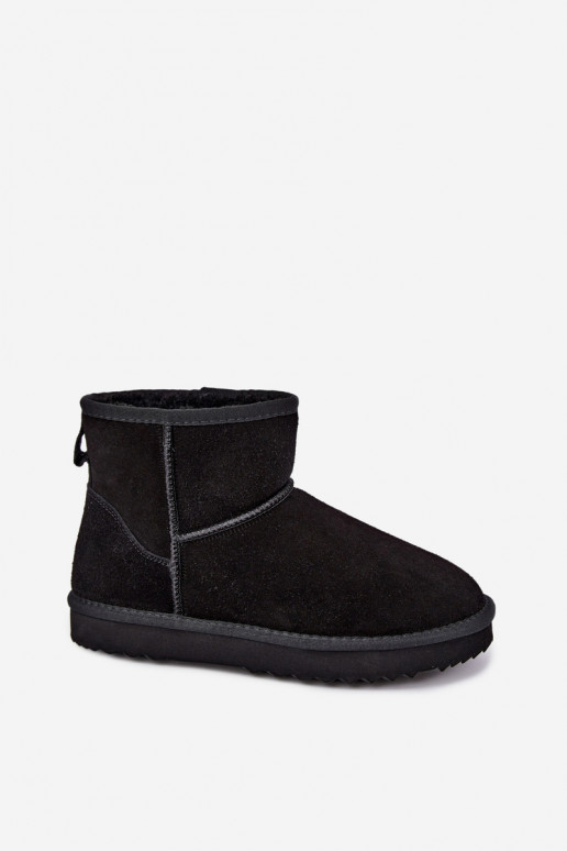 Piel de gamuza Botas de nieve calentamiento con pelo dentro de color negro Amandine