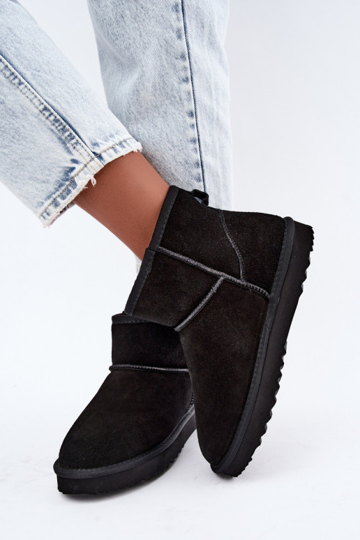 Piel de gamuza Botas de nieve calentamiento con pelo dentro de color negro Amandine