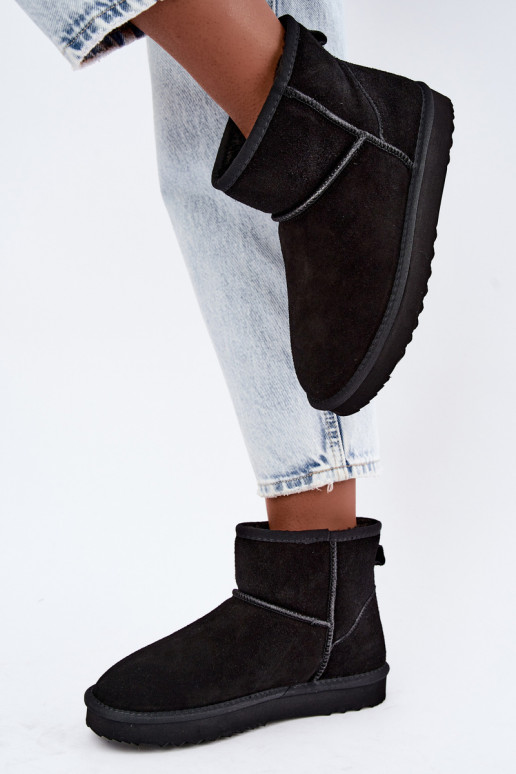Piel de gamuza Botas de nieve calentamiento con pelo dentro de color negro Amandine