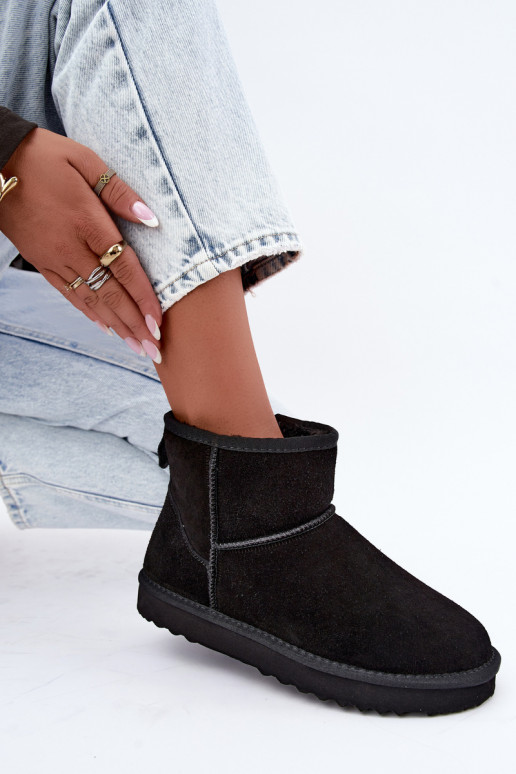 Piel de gamuza Botas de nieve calentamiento con pelo dentro de color negro Amandine