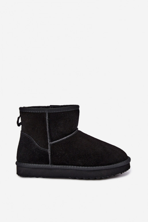 Piel de gamuza Botas de nieve calentamiento con pelo dentro de color negro Amandine
