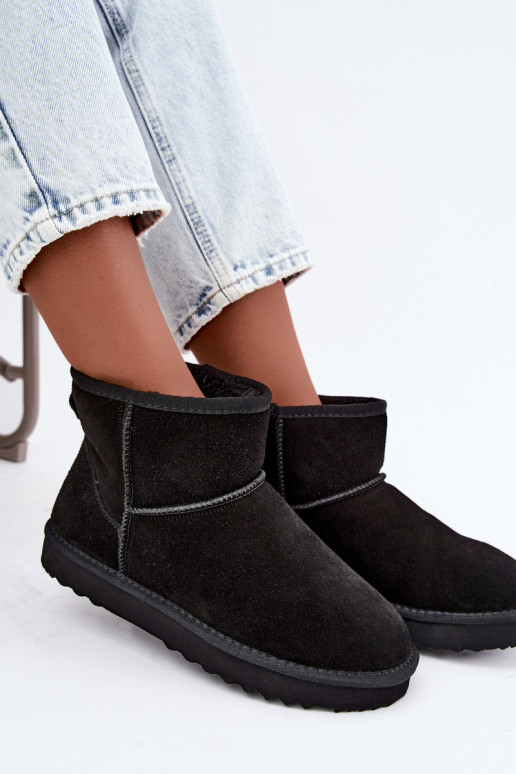 Piel de gamuza Botas de nieve calentamiento con pelo dentro de color negro Amandine