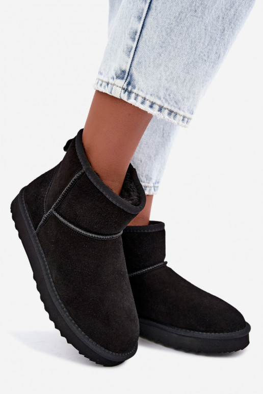 Piel de gamuza Botas de nieve calentamiento con pelo dentro de color negro Amandine