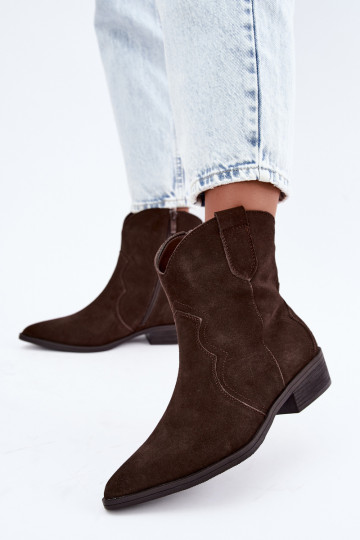 Botas de vaquero de ante color chocolate con tacón bajo Delsa 2