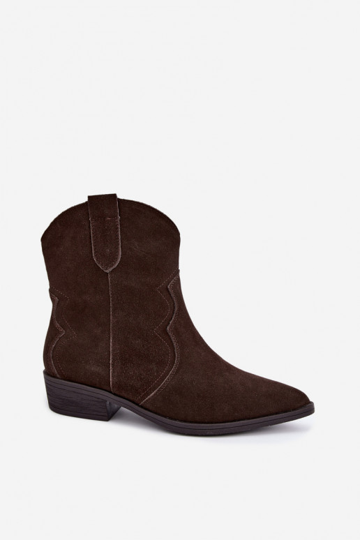 Botas de vaquero de ante color chocolate con tacón bajo Delsa