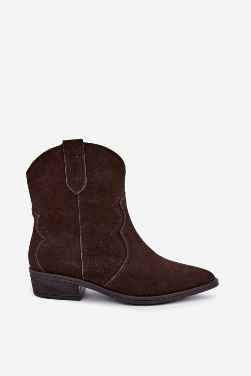 Botas de vaquero de ante color chocolate con tacón bajo Delsa