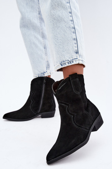 Botas de vaquero de ante negras con tacón bajo Delsa