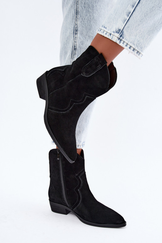 Botas de vaquero de ante negras con tacón bajo Delsa