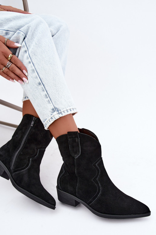 Botas de vaquero de ante negras con tacón bajo Delsa