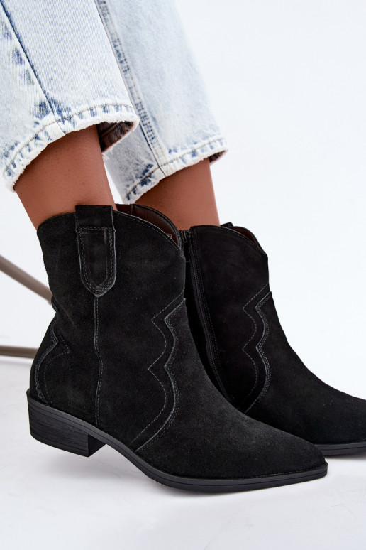 Botas de vaquero de ante negras con tacón bajo Delsa