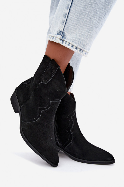 Botas de vaquero de ante negras con tacón bajo Delsa
