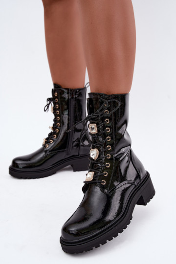 Botines de mujer cálidos con efecto charol en negro Corisande 2