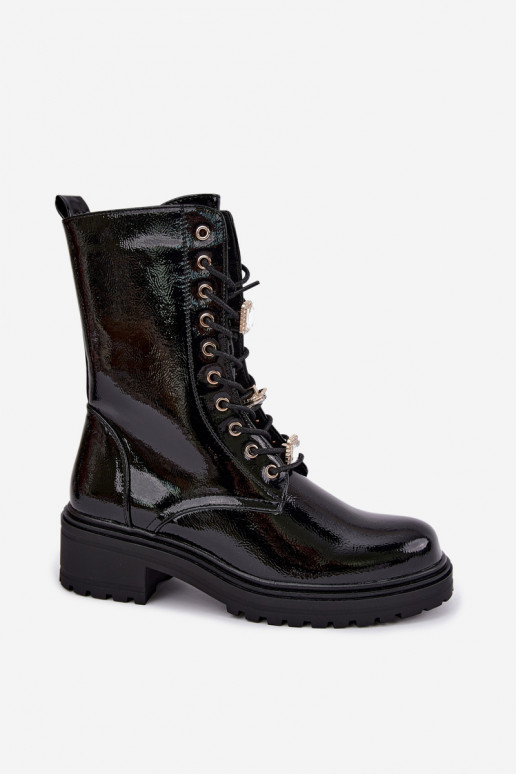Botines de mujer cálidos con efecto charol en negro Corisande