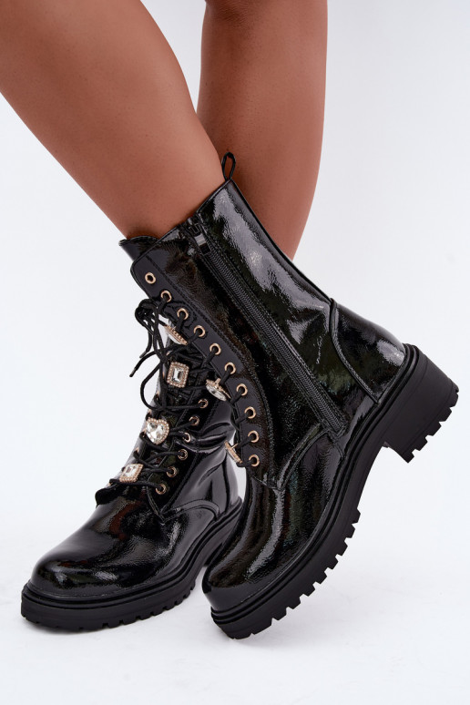 Botines de mujer cálidos con efecto charol en negro Corisande