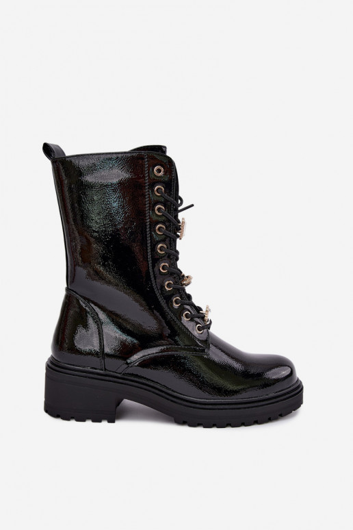 Botines de mujer cálidos con efecto charol en negro Corisande