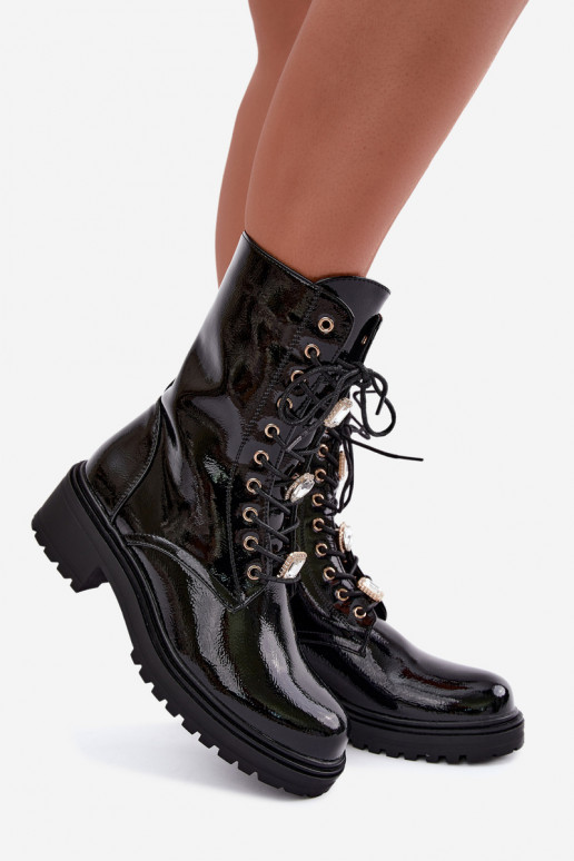Botines de mujer cálidos con efecto charol en negro Corisande